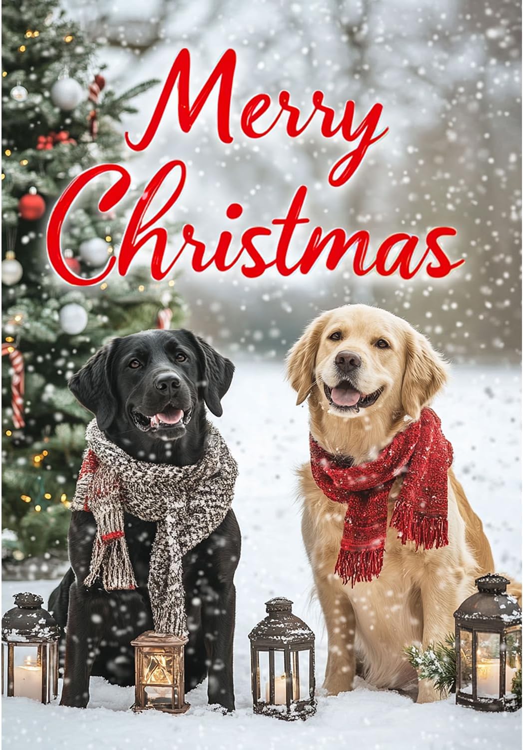 America Forever Merry Christmas Dogs Garden Flag,12.5 x 18 inches Double Sided,Black Lab and Golden Retriever,Festive Winter Decor Outdoor Seasonal Flags for Yard,Lawn - Image 2