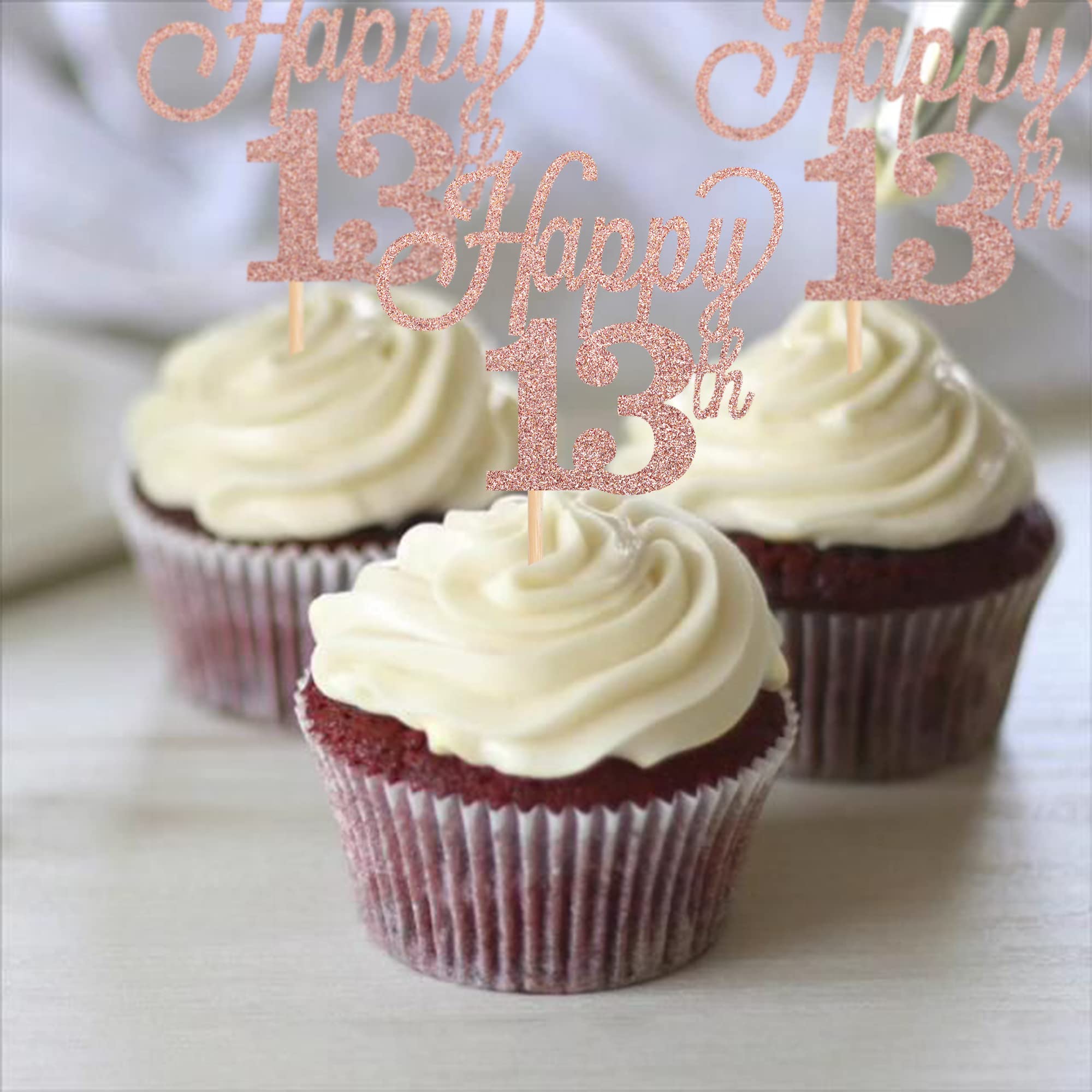 Paquete De 30 Adornos Para Cupcakes Con Purpurina Número 13 Y Trece Cumpleaños, Decoración Para Cumpleaños De 13 Años, Bodas, Aniversarios, Fiestas, Suministros De Oro Rosa