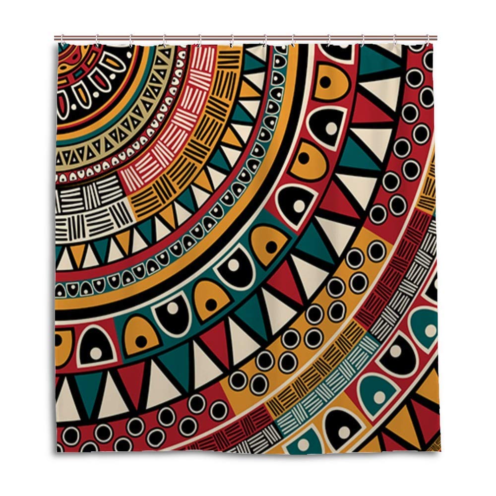 Rideau de douche salle de bain art tribal coloré 66 x 72 cm anti-moisissure