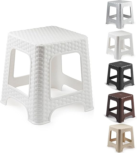Step Stool Lightweight Strong Compact Non-slip Multi-purpose Easy Carrying Stool for Kids & Adults, Work in Kitchen Garden Bathroom Indoor or Outdoor Use (Rattan White Stool) (D2)