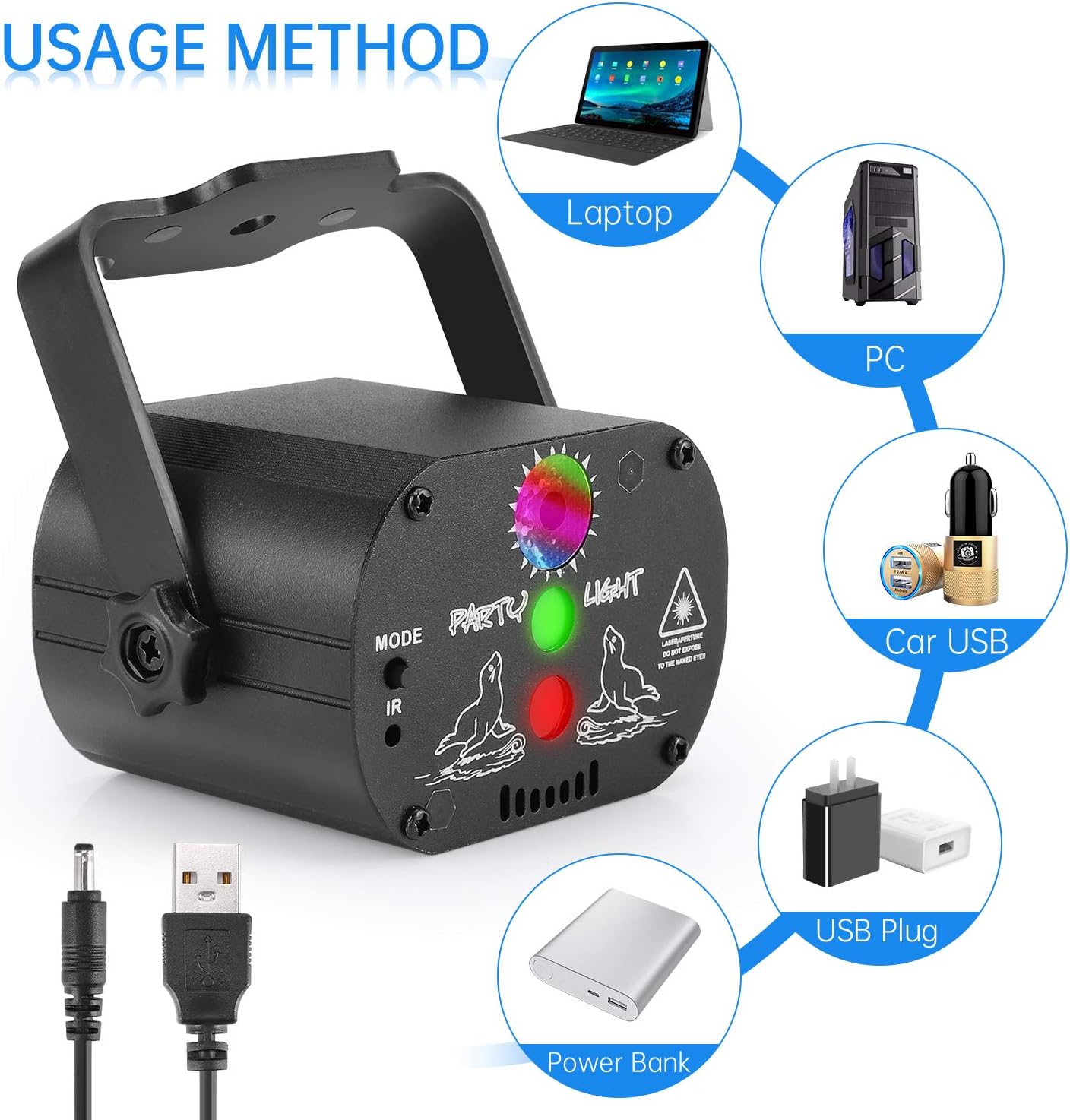 USB Party Lights Show DJ Disco Ball Strobe Light,Projector Light Remote Control, Sound Activated Multi-effects Pattern Stage Beam Lights for Bar Halloween Christmas
