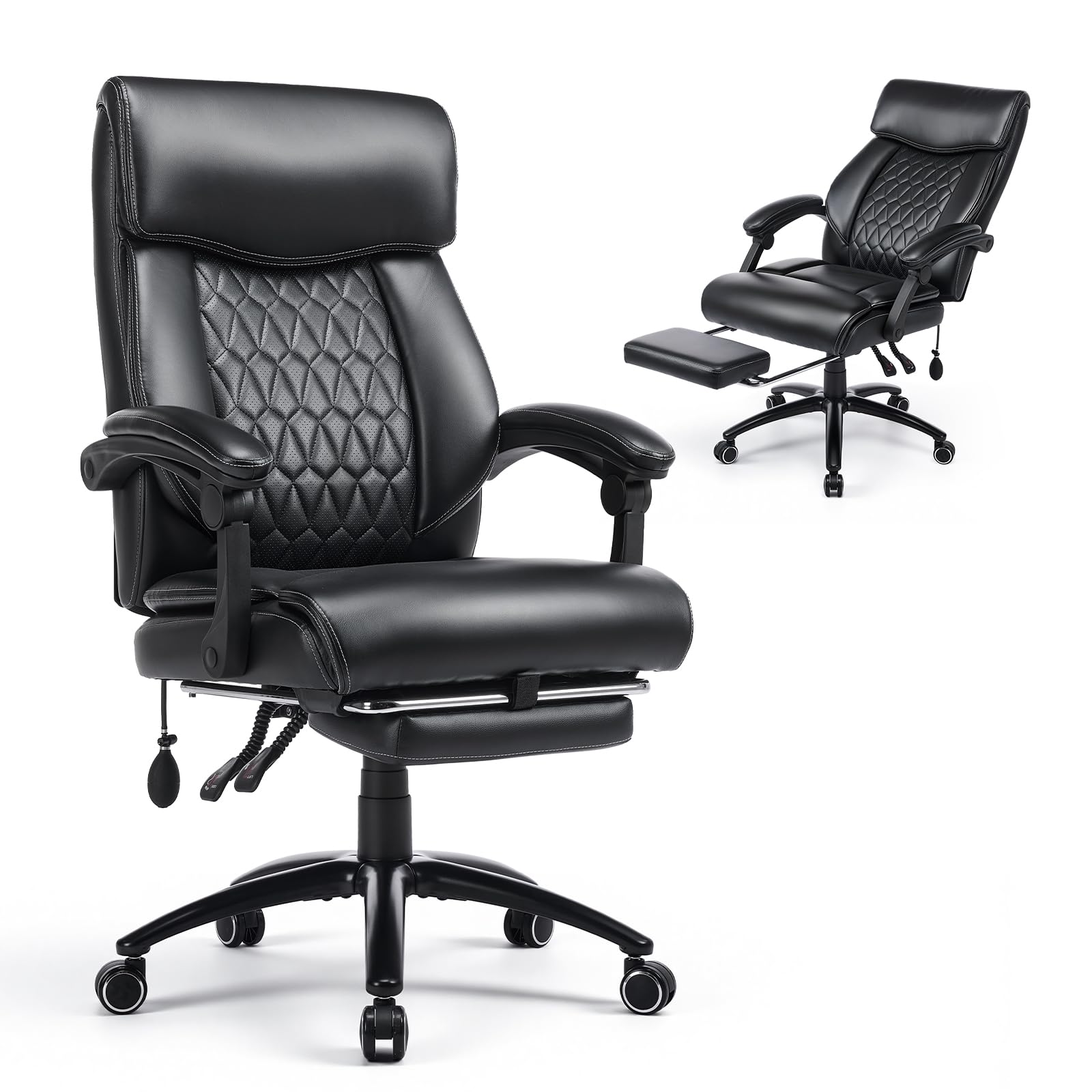 Colamy Executive Pu Leather Office Chair With Inflatable Lumbar Support117 Recline & Retractable FootrestPadded Headrest And from B&Q