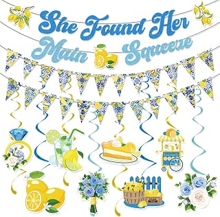 Lemon Bridal Shower Decorations Include She Found Her Main Squeeze Glitter Banners Lemon Bunting Banners Hanging Swirls Amalfi Coast Lemon Theme Party Supplies for Bridal Shower