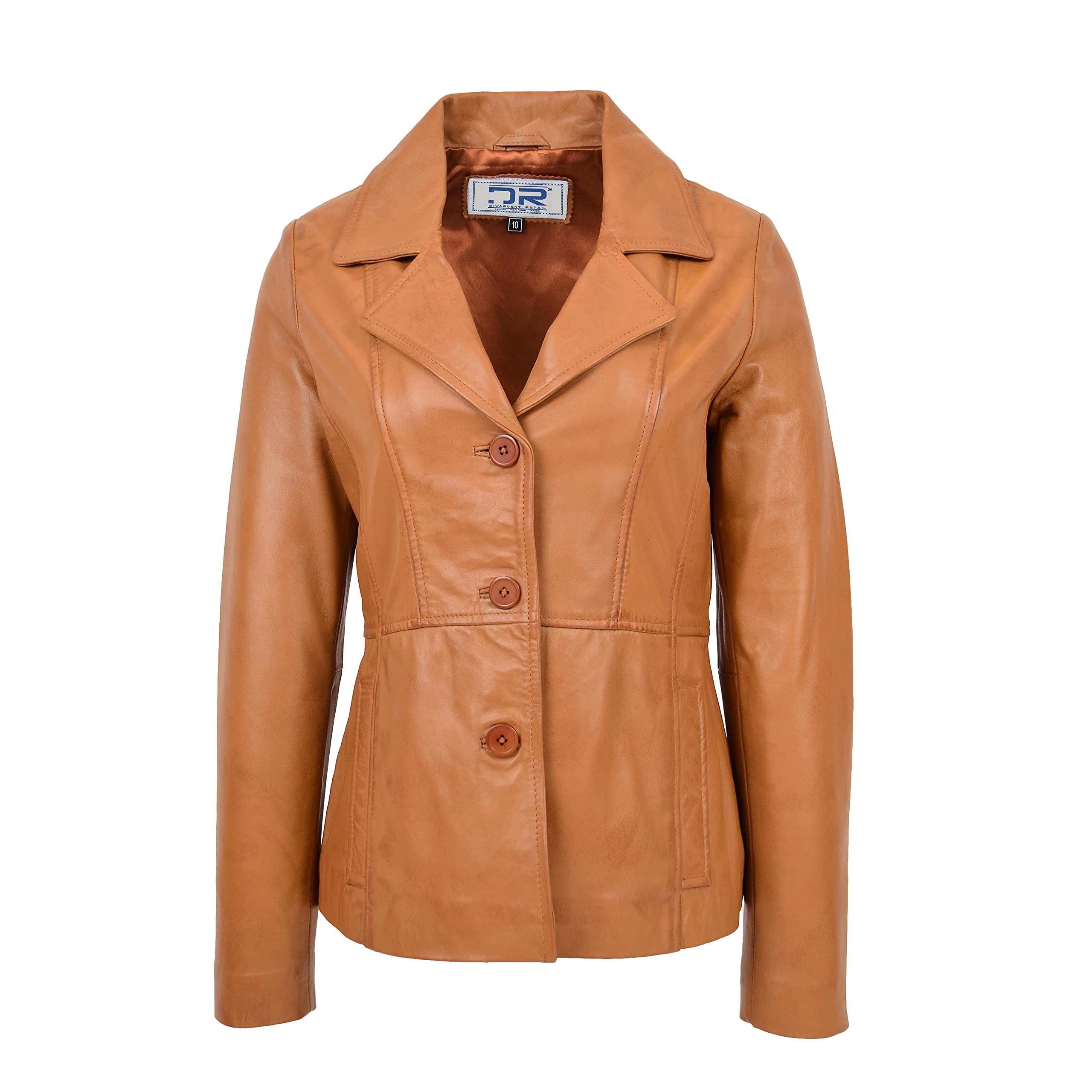 Divergent Retail Women's Tan Dr198 Smart Work Warm Leather Jacket (As8, Numeric, Numeric_10, Regular, Regular)