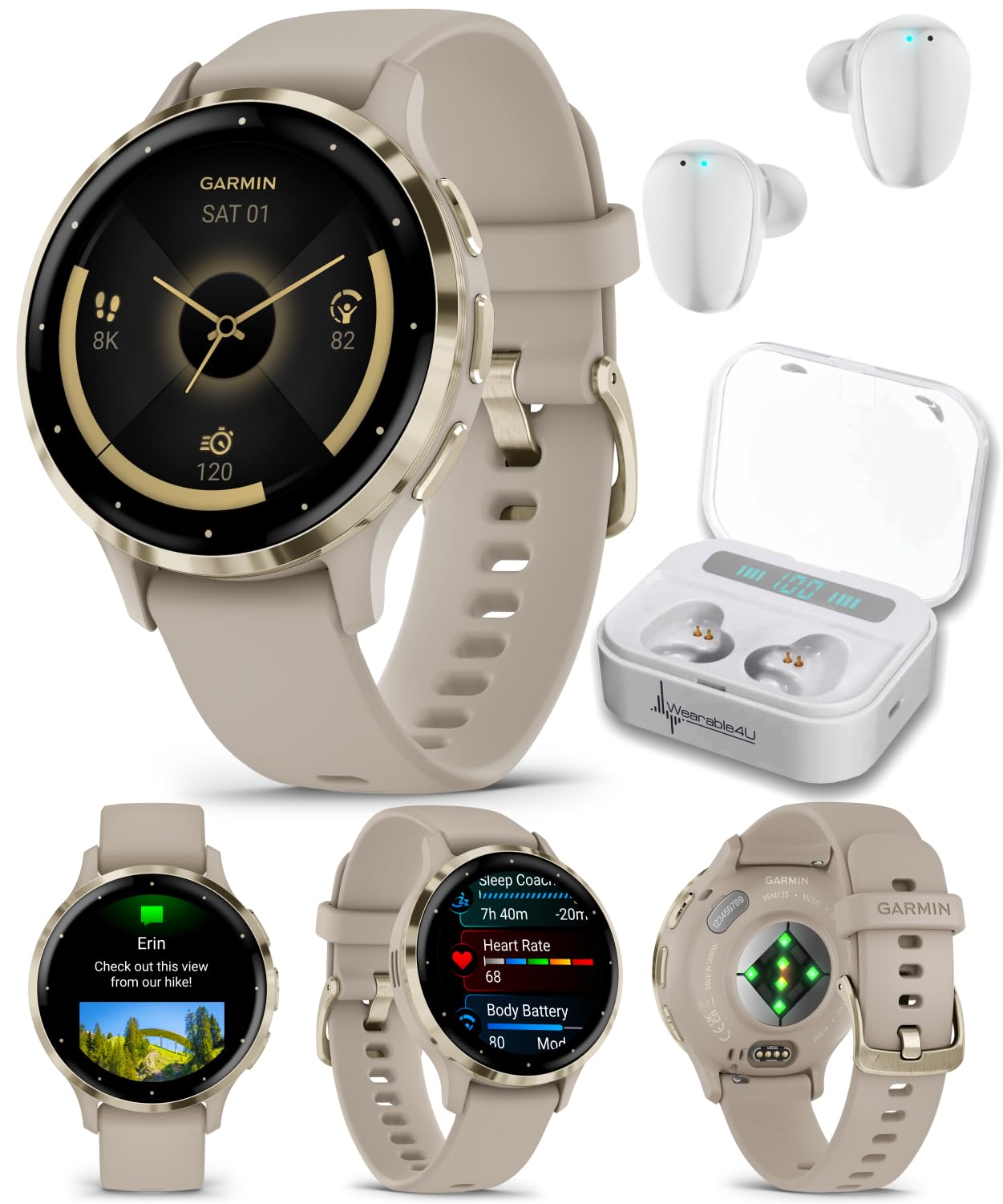Garmin Venu 3S GPS Smartwatch AMOLED Display 41mm Watch, Advanced Wellnes and Fitness Features, Up to 10 Days of Battery, Sleep Coach, French Gray White Earbuds Bundle-image-44