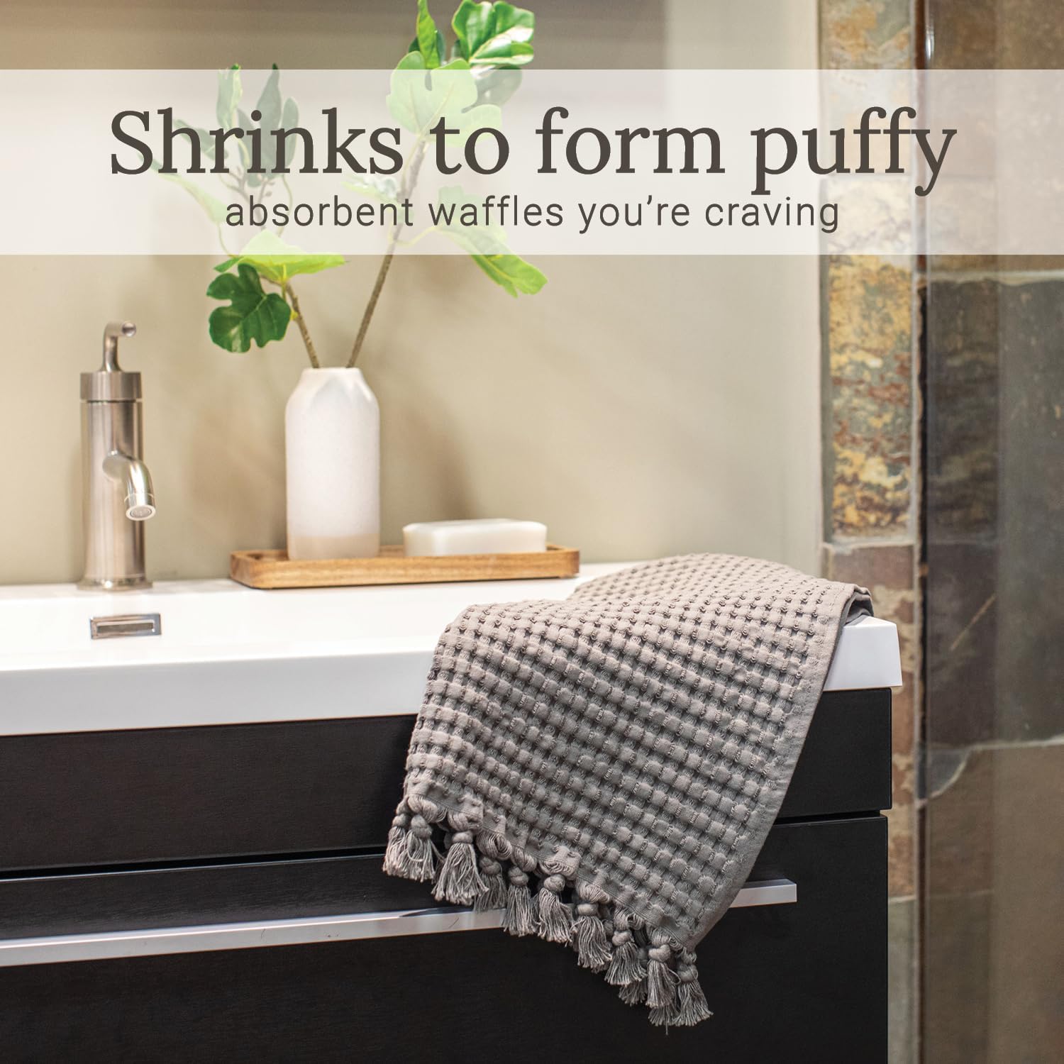 GILDEN TREE Decorative Waffle Hand Towels for Bathroom, 20x35 Large, Quick Drying Fingertip Towel, 2 Pack, Modern Style (Stone)