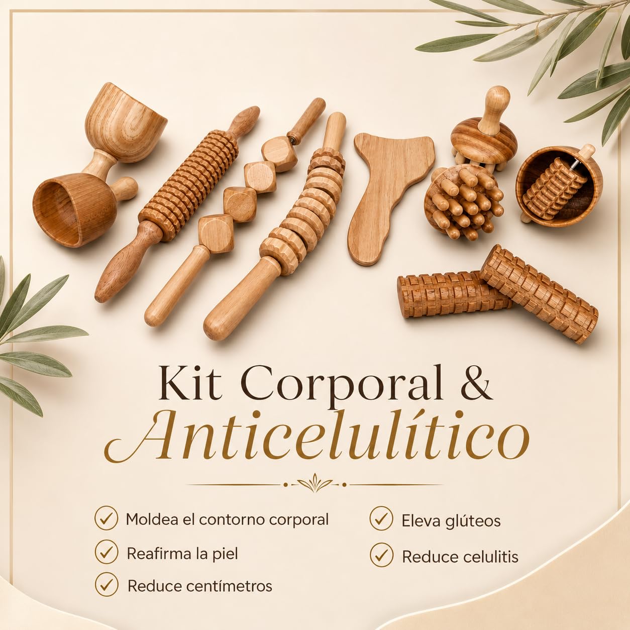 Pack Maderoterapia Corporal y Anticelulítico 11 Piezas | Ideal para Masajes | Fabricados en Madera de Pino y Loto Natural I Diseñados por Maderoterapia Estética España