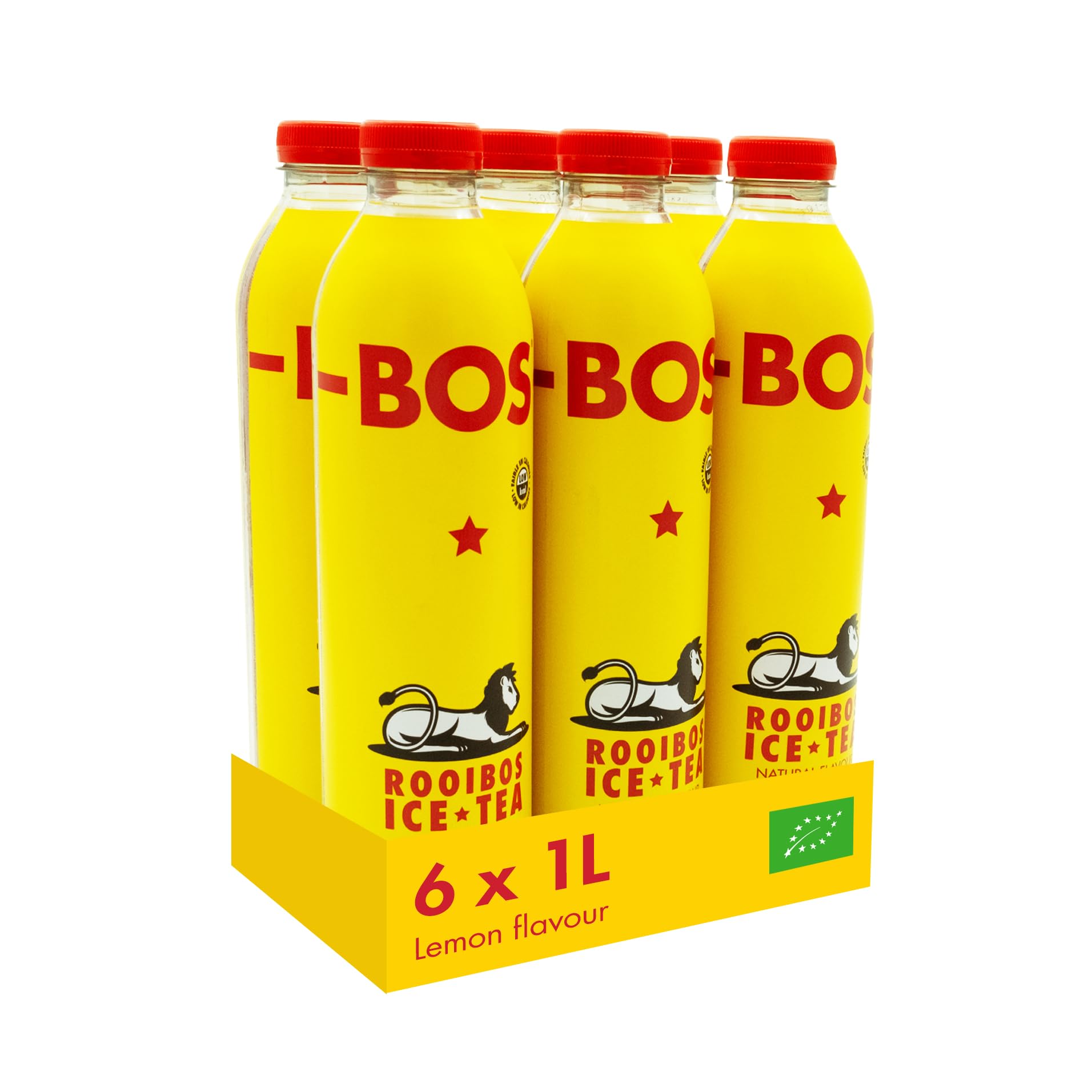 BOS Organic Lemon Flavoured Caffeine Free Rooibos Ice Tea, Refreshing & Naturally Sweetened Tea Drink, 1L (Pack of 6)