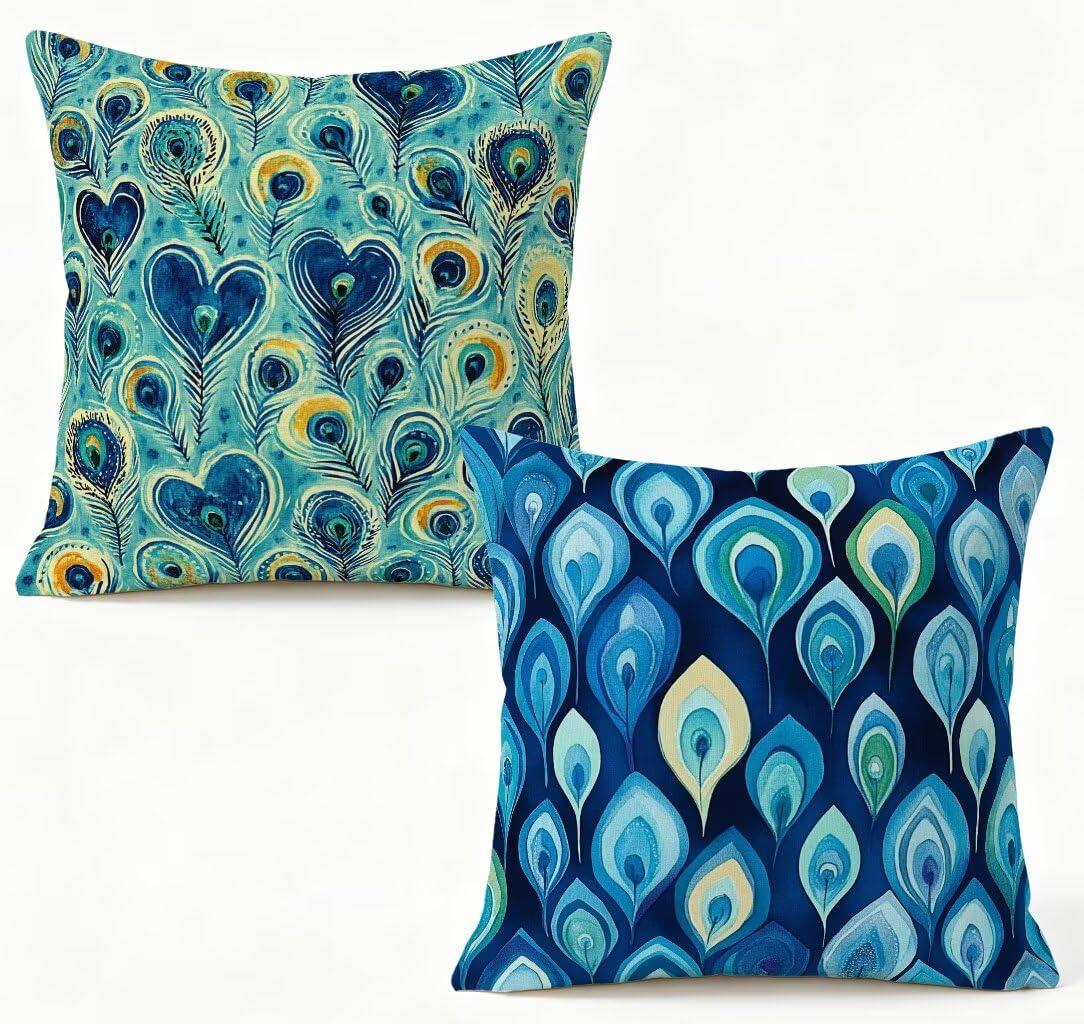 Coussin exterieur 75 x 75 bleu paon lot de 2, cadeau pour femme idéal