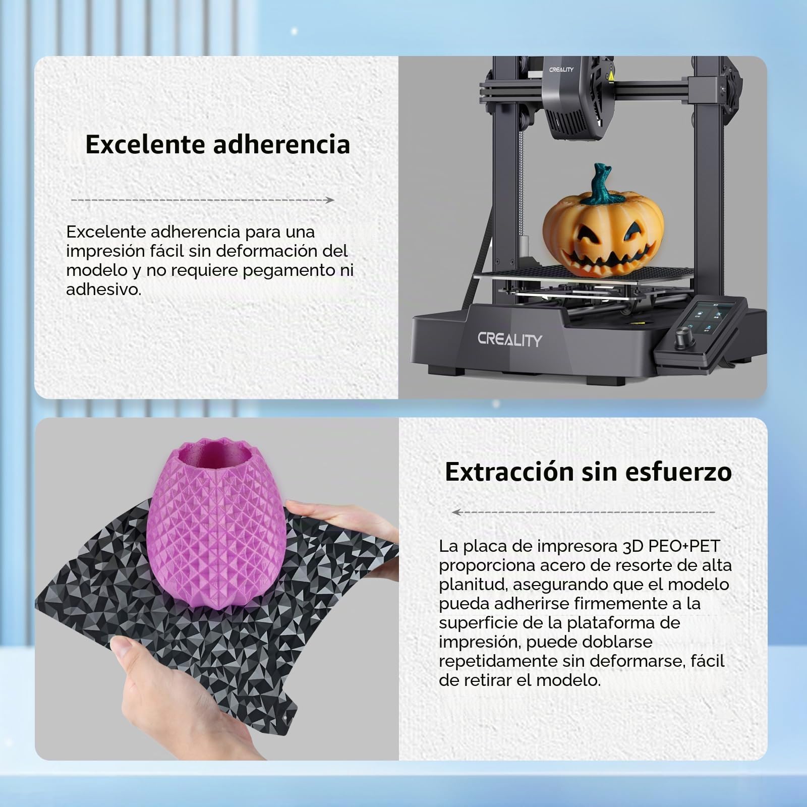 IdeaFormer Placa de Construcción Spring Steel PEO PET No Magnética para Creality K1/K1C/Ender 3 S1/Pro/Ender 5 S1/Ender 3 V3 SE/Ender 3 V3 KE Base Flexible PEO PET de Doble Cara 235x235mm