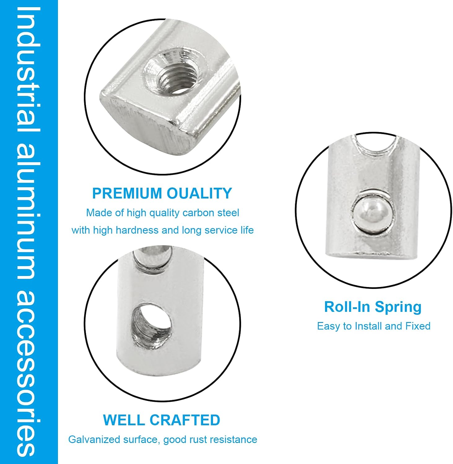 100Pcs M3 T Nuts, 2020 Series Half Round Roll in Spring