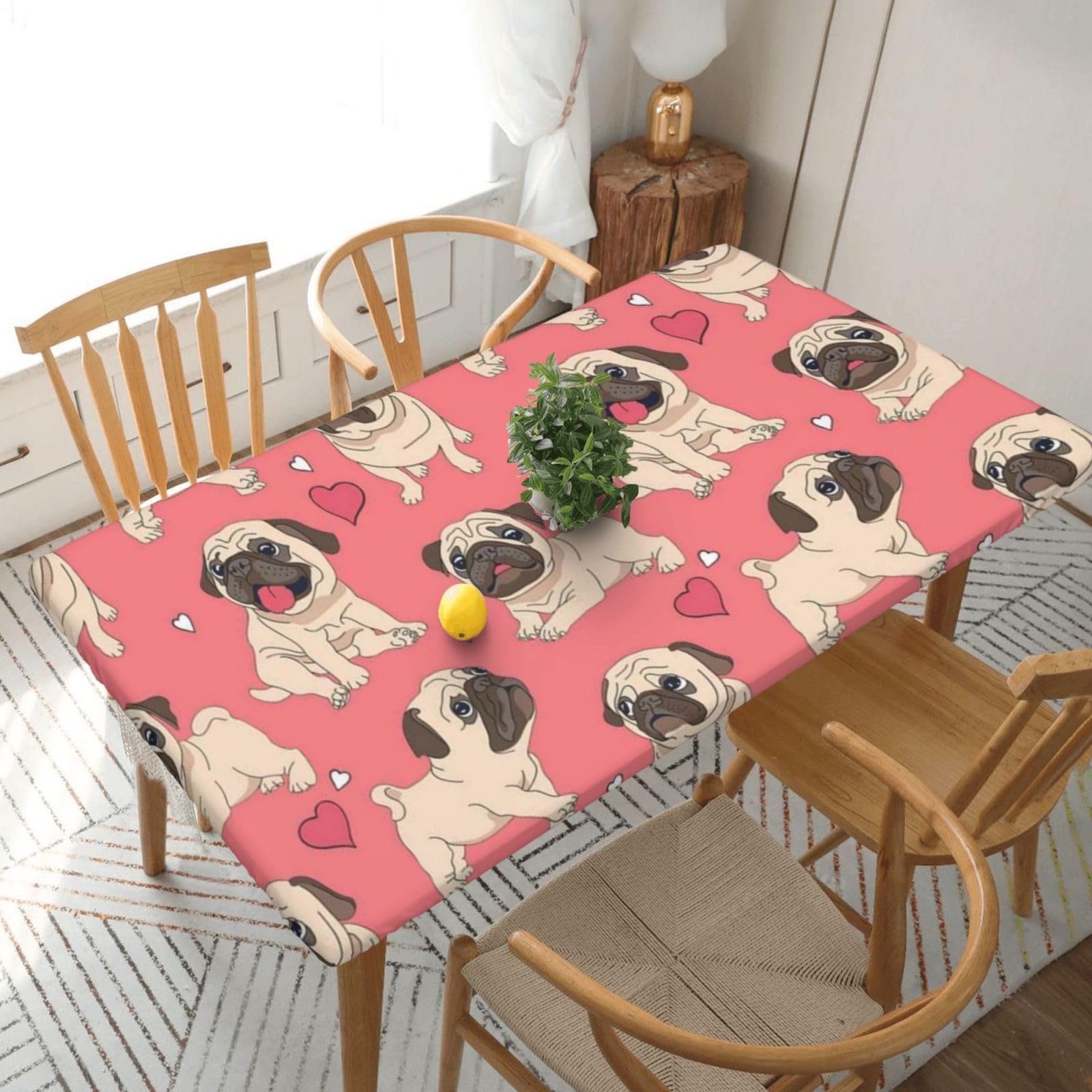 BNVSADC Funny Cartoon Pug Puppy Dog Printed 5FT Tablecloth Polyester Kitchen Water Resistant Table Cloth Dining Table Decoration Table Covers, 152x76 CM