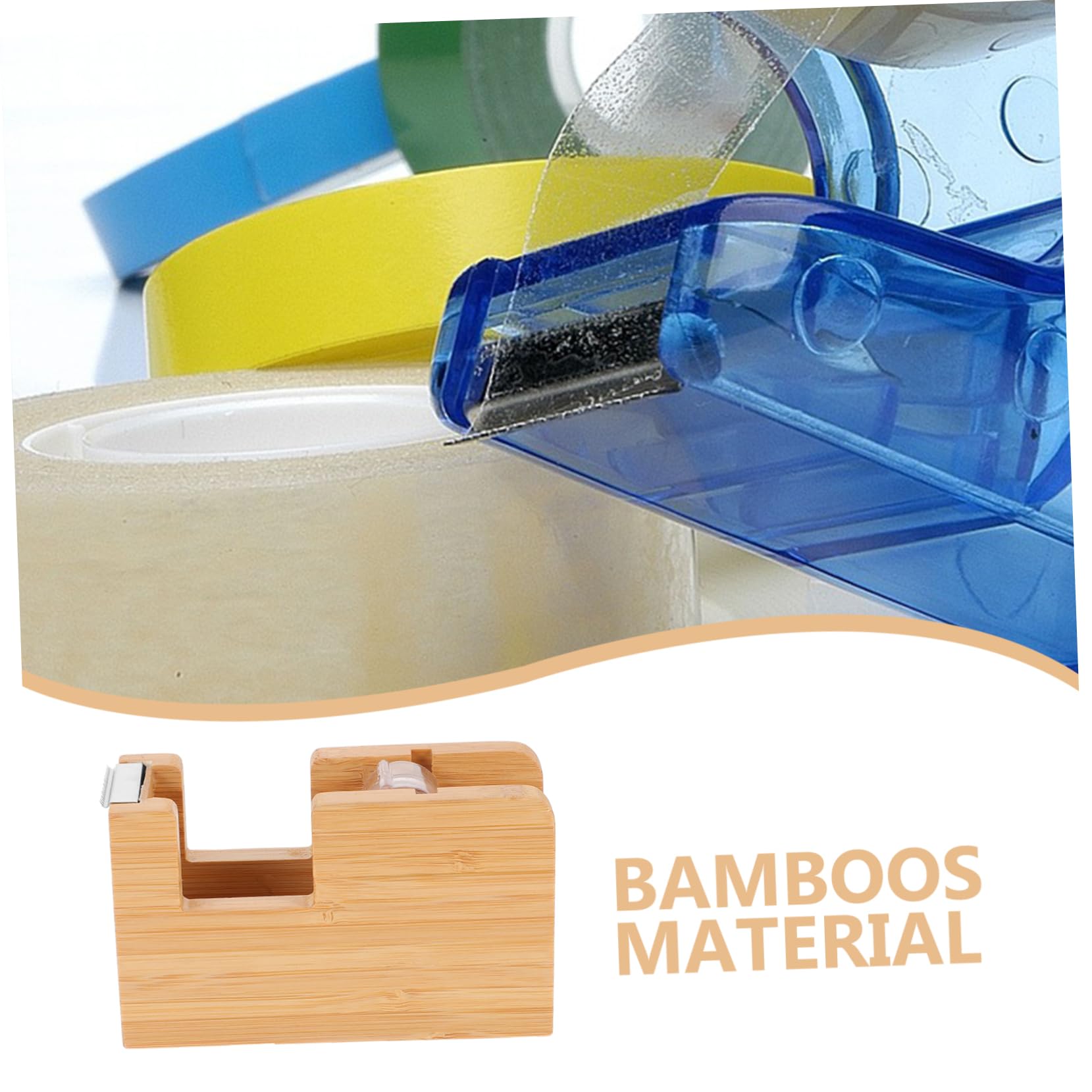 HOMSFOU 2 Pezzi Distributore Nastro Adesivo Portatile Bamboo per Nastro Adesivo per Ufficio e Scuola Design Elegante e Facilita Utilizzo