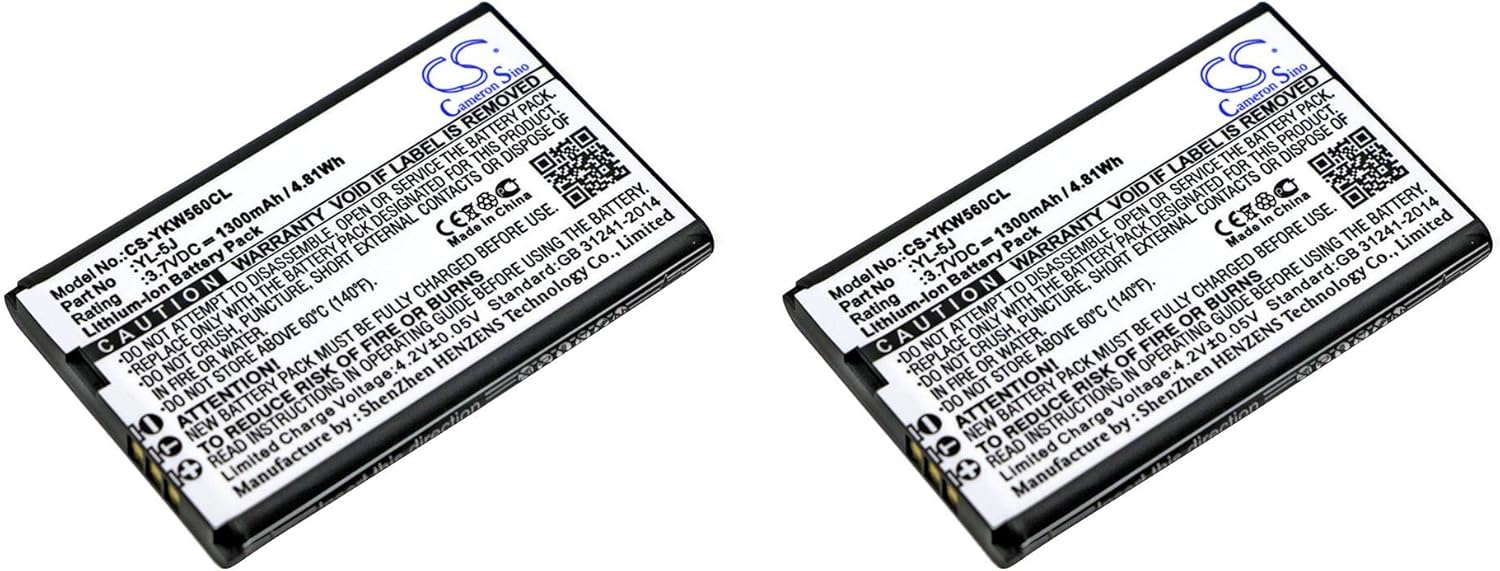 2 Pcs 1300mAh Battery Replacement for W56h/p W60P One Talk IP DECT W56H W56P YL-5J W56-BATT (3.7V)