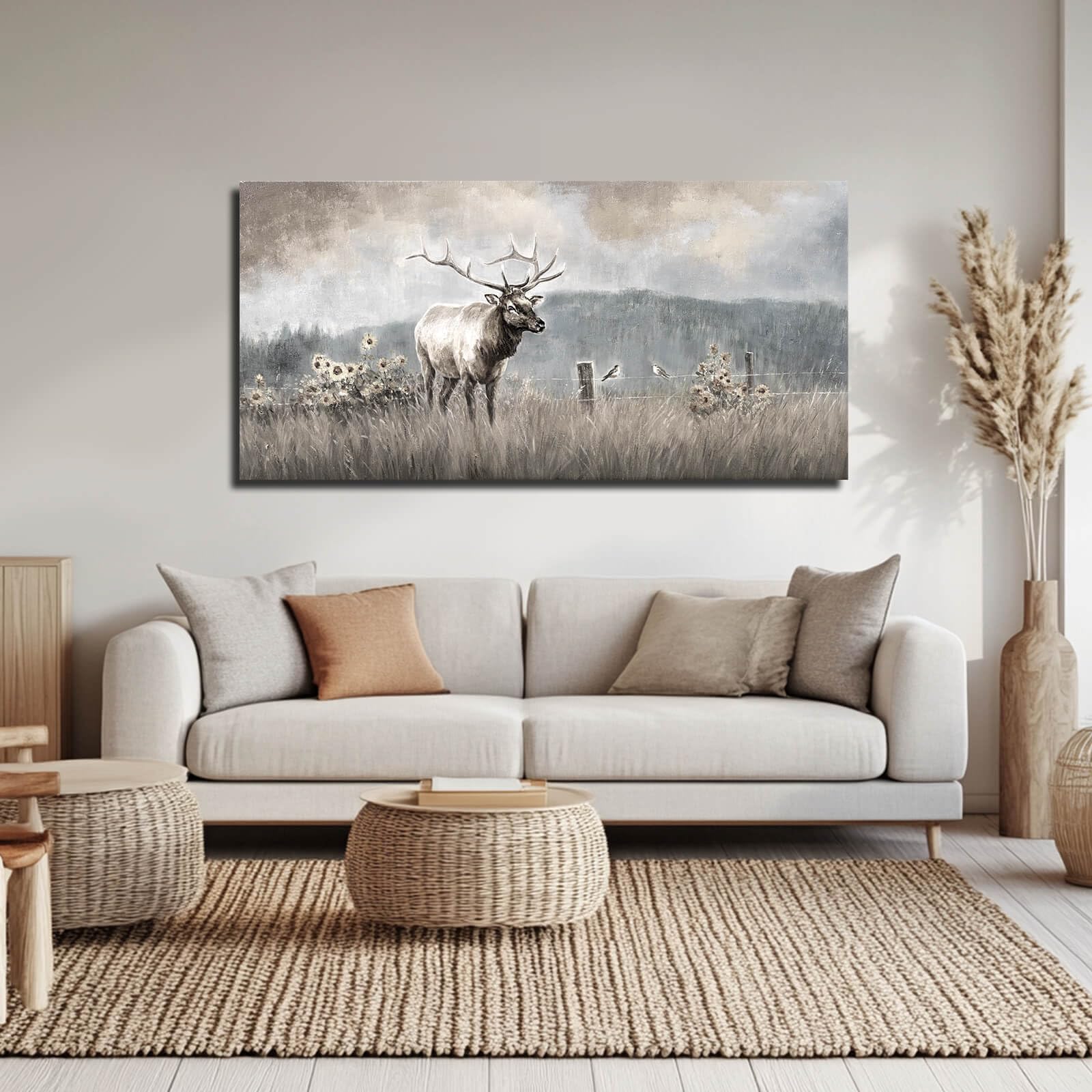 ZHENGYIN Large Bull Elk Wall Art Deer Wildlife Canvas Print Rustic Modern Farmhouse Wall Decor for Living Room