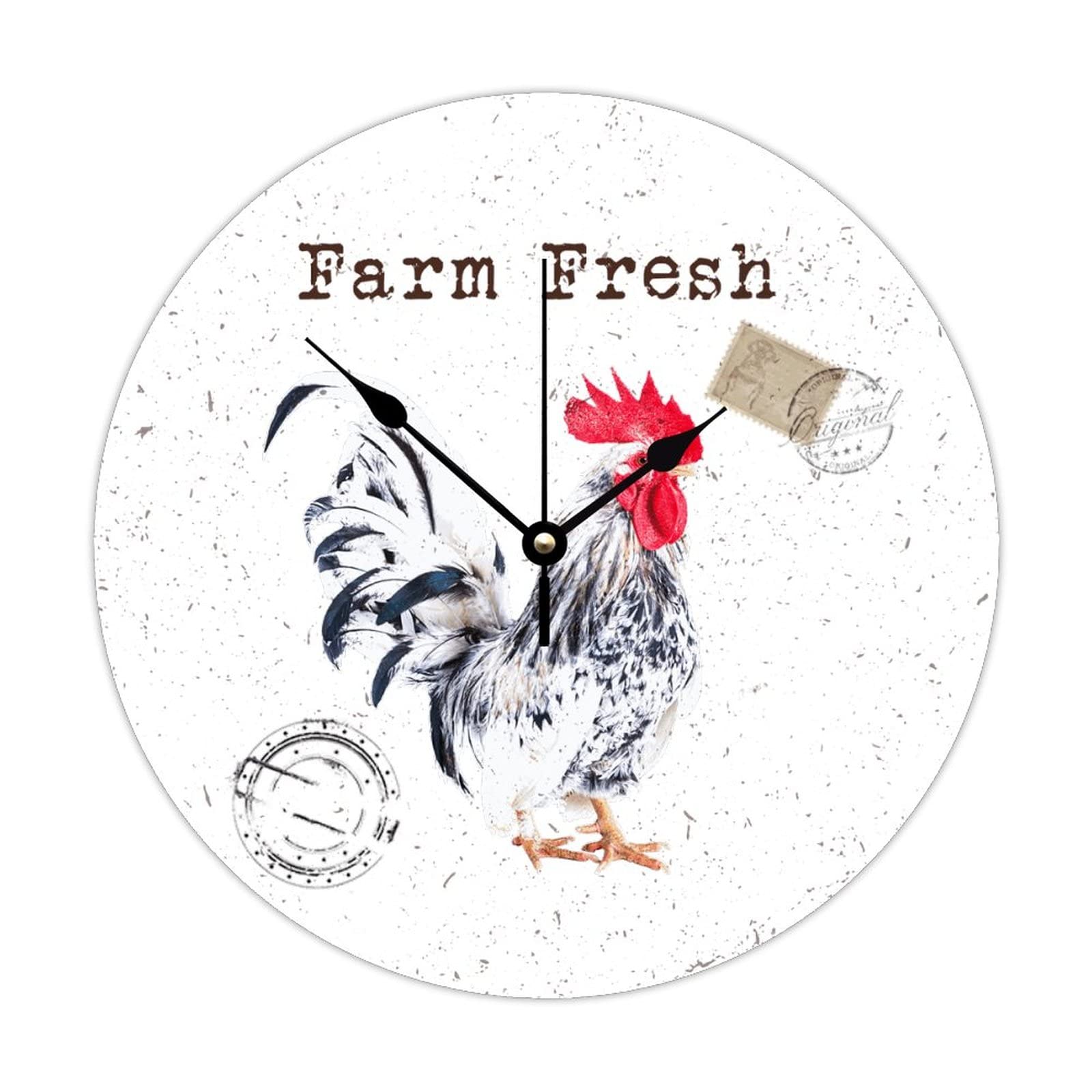 Horloge murale bois coq 38 cm silencieuse pour cuisine et maison rustique