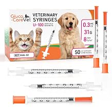 GLUCO-CARE U-100 Pet - Veterinary Syringe 31G x 5/16" 8mm, 0.3ml 0.3cc | Size 0.3 ml/cc, 50/bx, for Dogs & Cats, Veterinary Use Only, Half-Unit Markings, Clear Barrel, Fine Tip