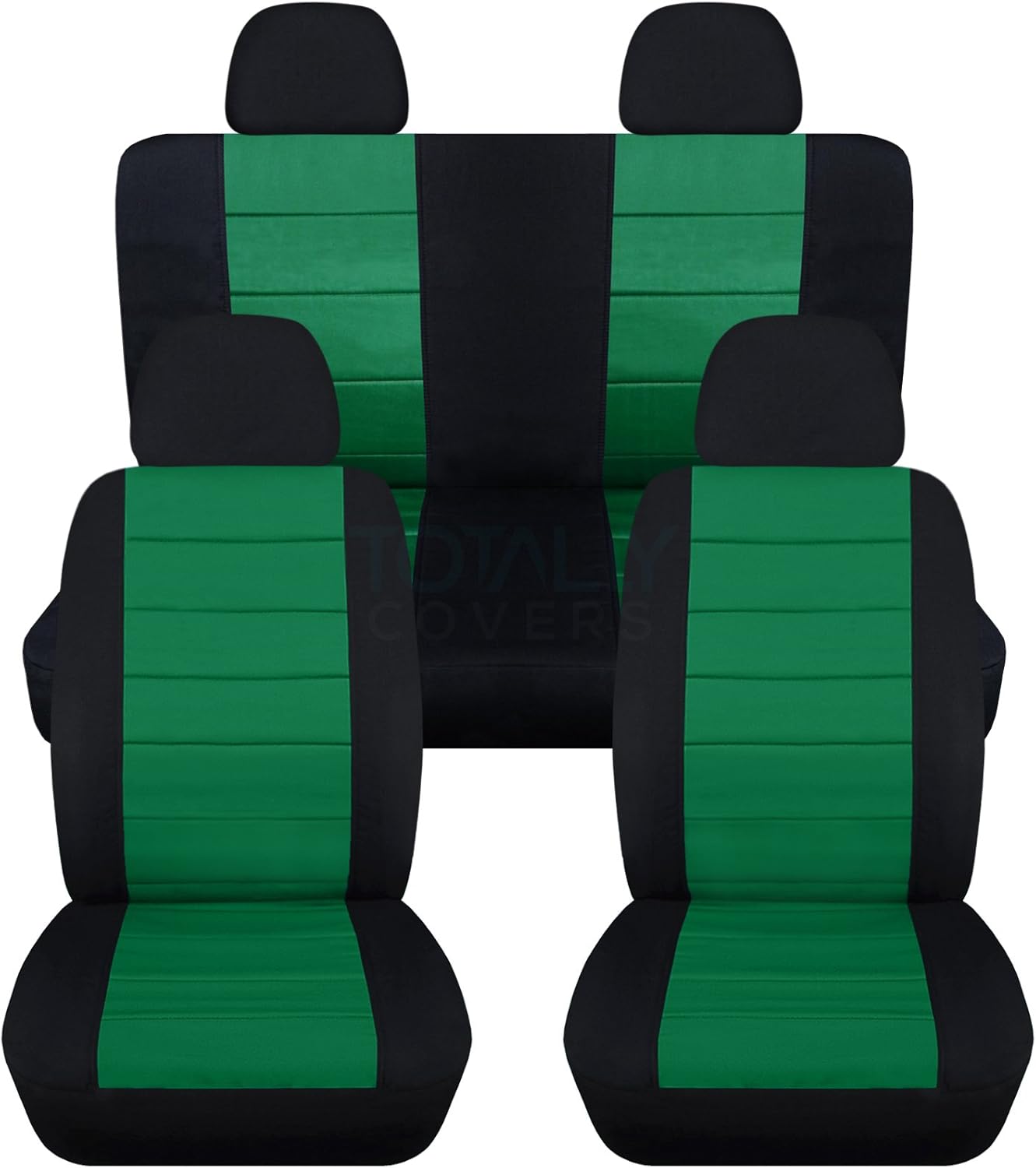 Totally Covers 2-Tone Car Seat Covers w 4 (2 Front + 2 Rear) Headrest Covers: Black and Emerald Green - Semi-Custom Fit - Full Set - Will Make Fit Any Car/Truck/Van/RV/SUV (22 Colors)