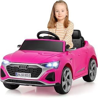 Ride On Car, 12V Licensed Audi SQ8 Electric Vehicle for Kids, Spring Suspension, Music & 3 Speeds, Horn, LED Lights, Battery Powered Ride On Toy with Remote Control (Pink)