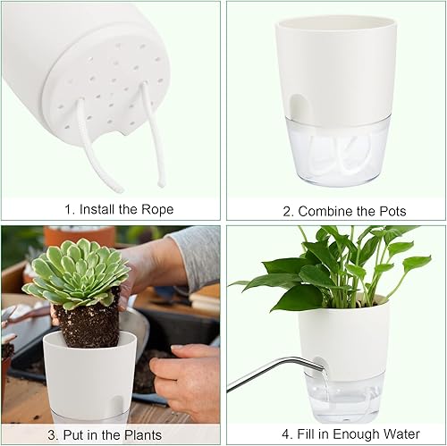 Miniatura 5 de ShineMe Macetas de riego automático, paquete de 5 macetas de riego automático para plantas de interior, plantas de plástico de 4.1 pulgadas y