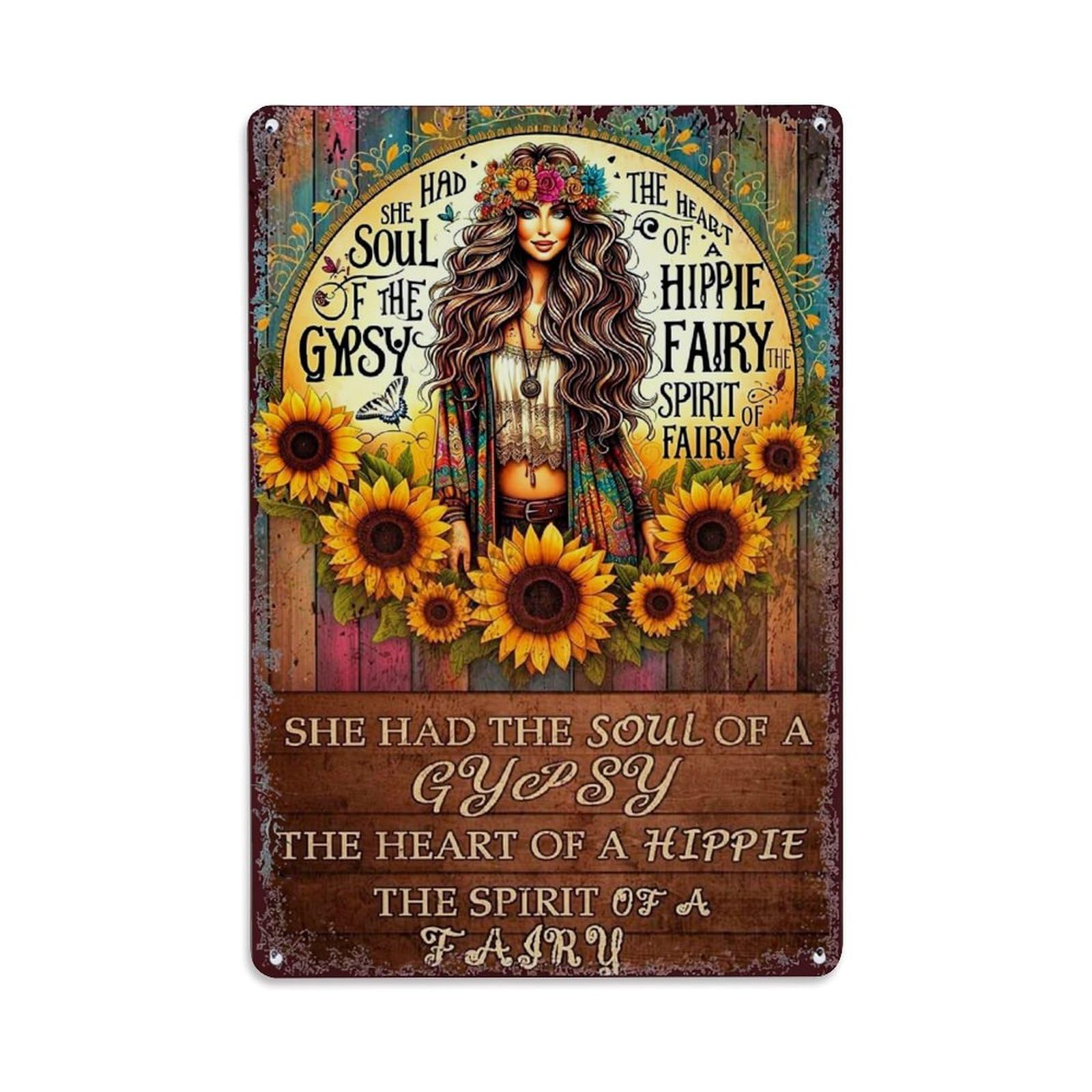 Jdfenggu Vintage She Had Soul Of Gypsy Retro Metal Tin Sign, Metal Poster For Bar, Home, Man Cave, Kitchen, Laundry Room Art Decor 8X12 Inch