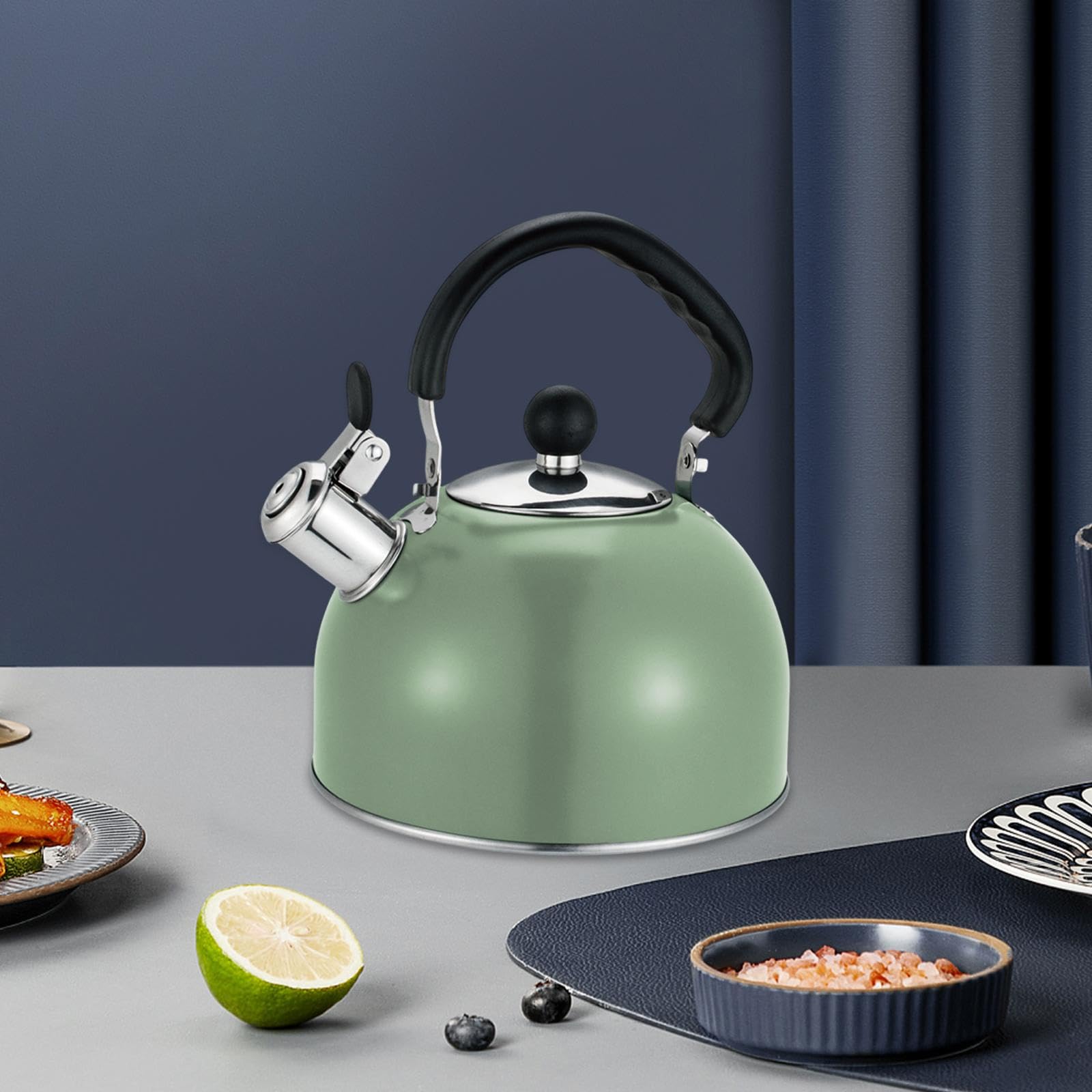 Tetera silbante para cocina, de gas, eléctrica, de inducción, de acero inoxidable, ideal para pesca, picnic, barbacoa y exteriores, Verde