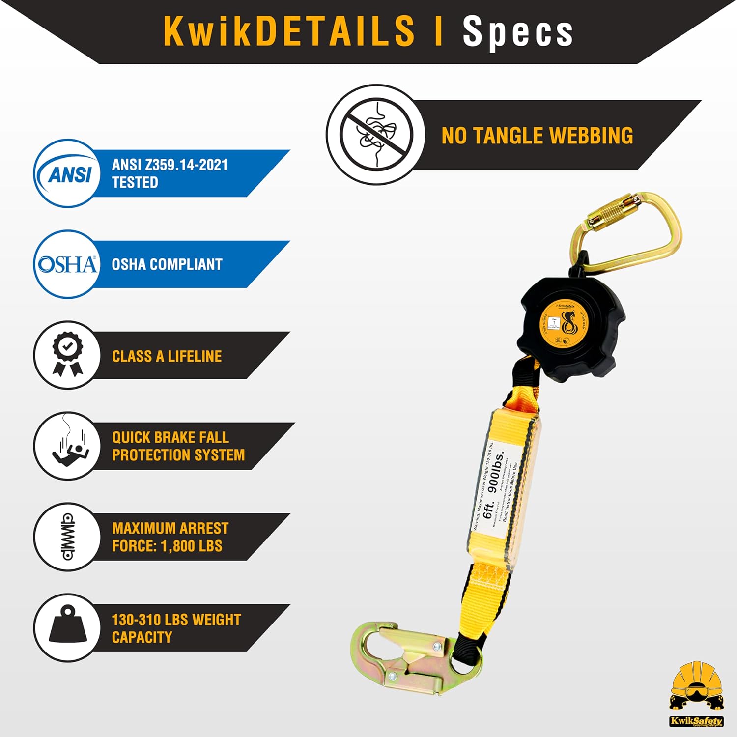 KwikSafety Cobra Web Lifeline specifications and compliance details