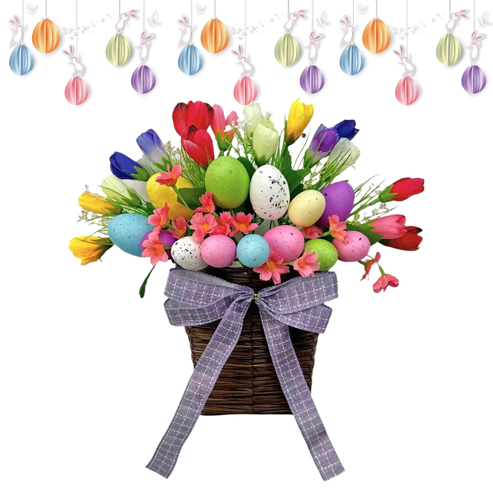 Panier de Pâques pour porte d'entrée et déco fleurie de printemps maison