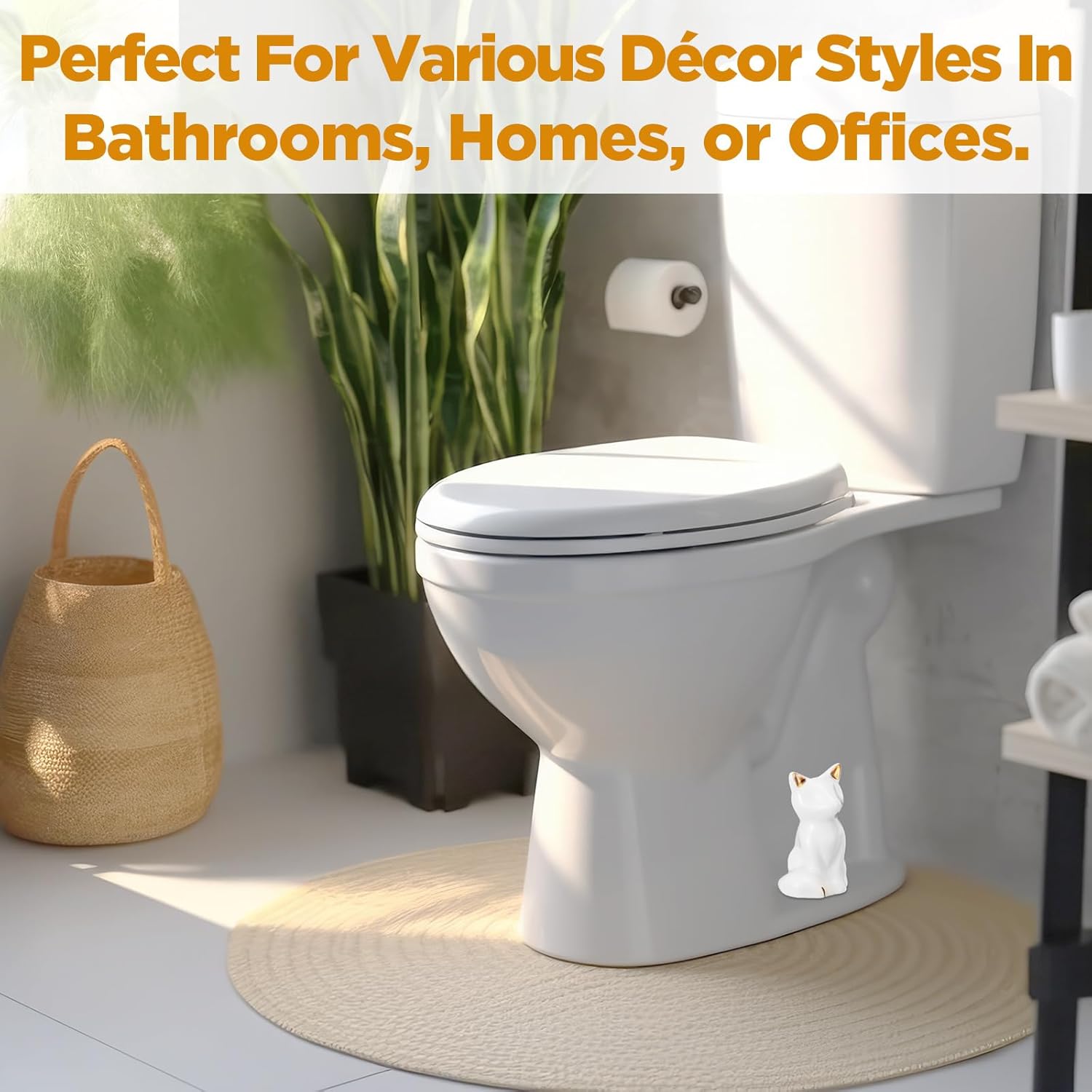 2 Pcs Toilet Bolt Caps, Ceramic Toilet Bolt Covers Decorative Cute Animals Home Bathroom Decor for Easy installation Avoid Rusting(White,Cat)