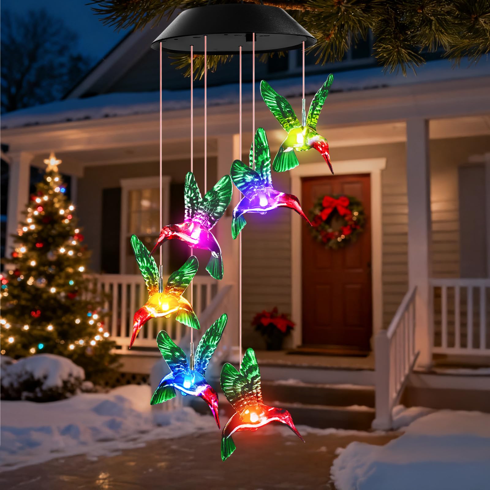 Winzwon Gifts for Mom Mothers Day from Daughter Solar Hummingbird Wind Chimes Outdoor Mobile Hang Garden Patio Porch Birthday Gifts for Grandma Women