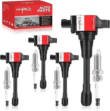 PAPAPARTS Set of 4 Ignition Coil Pack UF549 and Double Iridium Spark Plug Compatible with Nissan Altima Cube Rogue Sentra NV200 Versa 1.6L 1.8L 2.0L 2.5L C1696 C751
