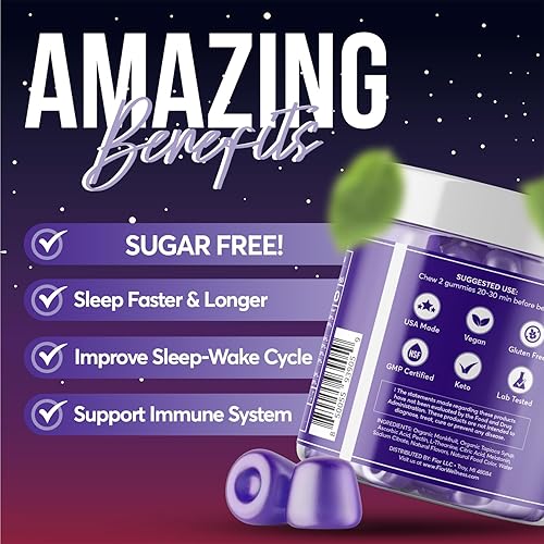 Miniatura 5 de FIOR Gomitas de melatonina sin azúcar, 120 unidades para dormir y calmar, gomitas de melatonina para adultos y niños. Gomitas de vitaminas para