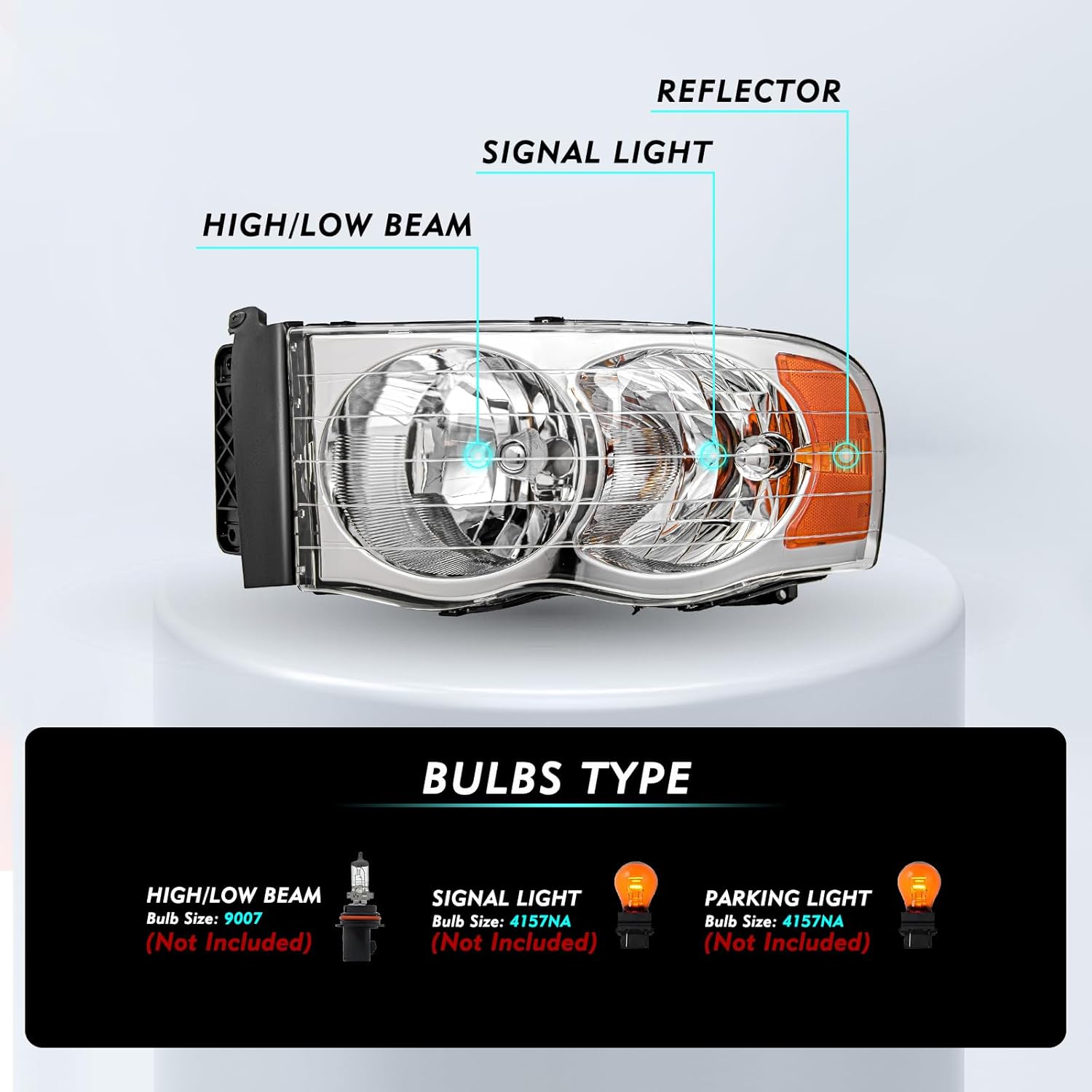 Headlight Assembly Fit for 02-05 Dodge Ram 1500 2500 3500 Pickup Replacement Halogen Headlamp Driver and Passenger