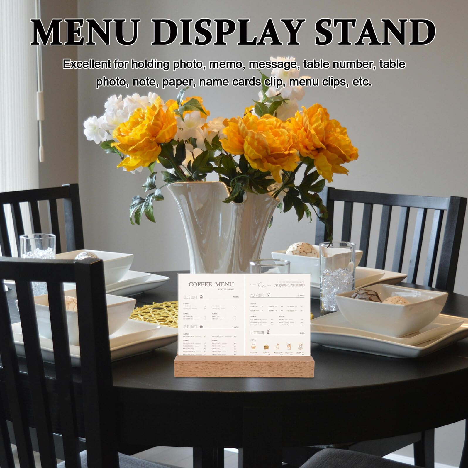 Soporte de Mesa Horizontal de Madera Maciza con Protector Acrílico Transparente Soporte para Carteles de Exhibición de Escritorio Pack de 5 Unidades Adecuado para Restaurantes