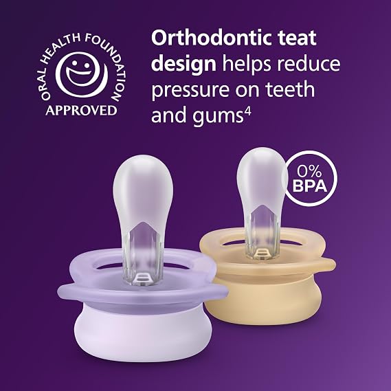 Philips Avent Ultra Start Soothers - Orthodontic Design, for Newborns, Soft Silicone Symmetrical Teat, BPA-Free, with Sterilizing Case, 2 Pack, SCF075/13