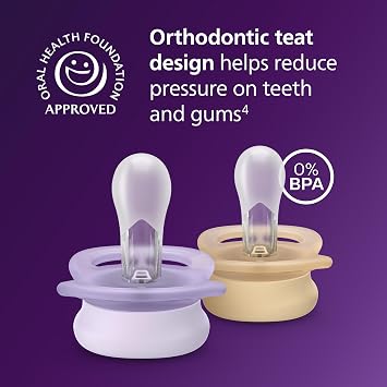 Philips Avent Ultra Start Soothers - Orthodontic Design, for Newborns, Soft Silicone Symmetrical Teat, BPA-Free, with Sterilizing Case, 2 Pack, SCF075/13