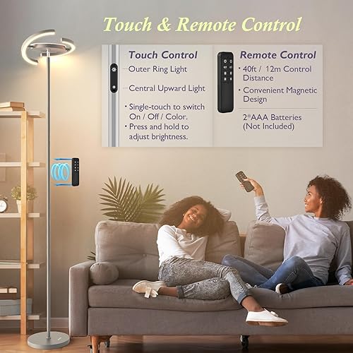 Miniatura 6 de FIMEI Lámpara de pie LED moderna Saturn Ring diseño original, atenuación continua y temperatura de 3 colores, control giratorio e independiente de