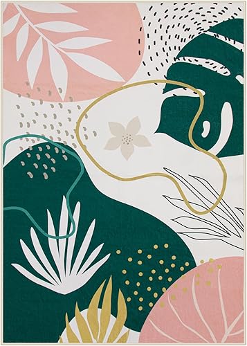 Miniatura 2 de Lahome Tapete de 5 x 7 pies, lavable, antideslizante, muy fino, lindo, suave, bohemio, estampado botánico, para sala, dormitorio, habitación niños,