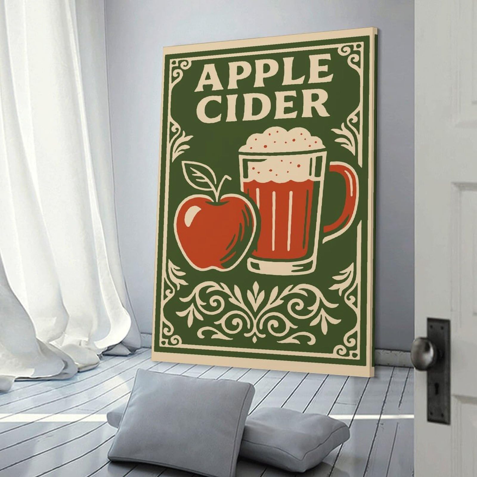 Junmoney Apple Cider Vintage Style Canvas Wall Picture, 24x36inch(60x90cm), for Flats, Guest Rooms Or Compact Rooms, An Easy Choice for New Home Styling