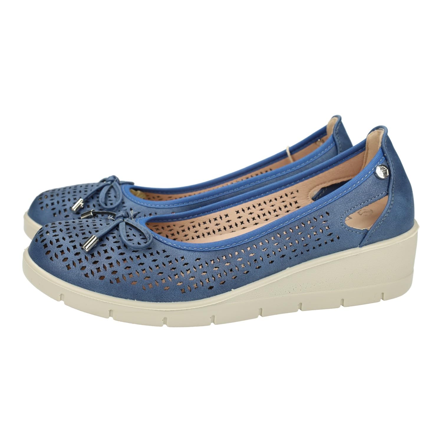 ZAPATOP 24M209 Manoletinas con cuña para Mujer, Color Jeans, Lazo y Plantilla Extraible, cómodas, Ligeras, Suaves y Bonitas para Verano Mujer Manoletinas