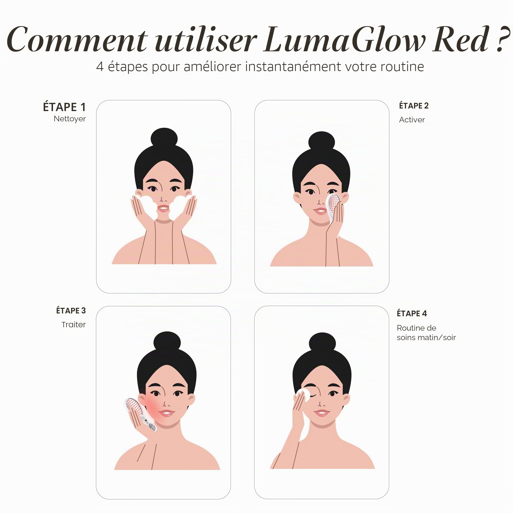 LumaGlow Red LED Light Therapy de Project E Beauty | Rajeunissement de la peau et anti-âge | Diminue les rides et ridules | Améliore l'élasticité de la peau | Appareil portable (lumière rouge)