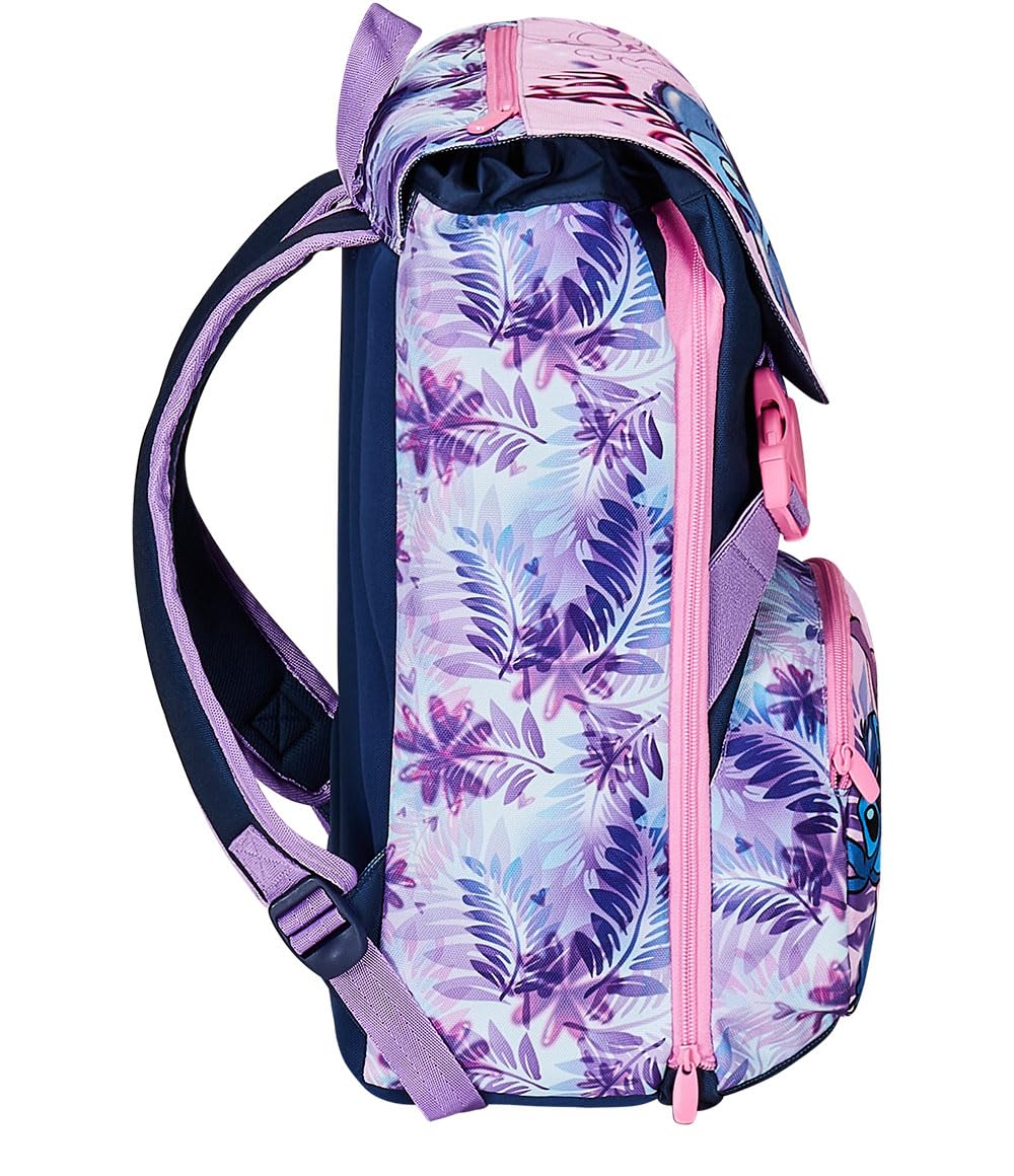 Seven Zaino Scuola Estensibile DISNEY - LILO & STITCH 2CUTE, Azzurro Rosa - Doppio Scomparto Sdoppiabile Tramite Zip e Con Tasca Porta Borraccia, Bambina