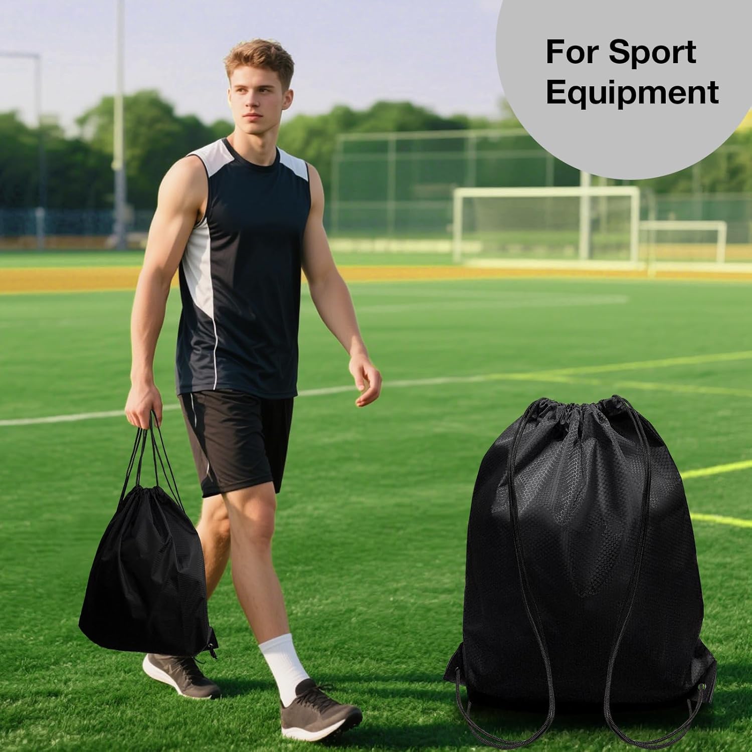 HIIXHC 2-Pack Black Drawstring Backpacks, Cinch Bag, Lightweight & Washable Sackpack, Perfect for Gym, Sports, Travel - Men & Women,X-Large 22.4"x17.5" - Image 6