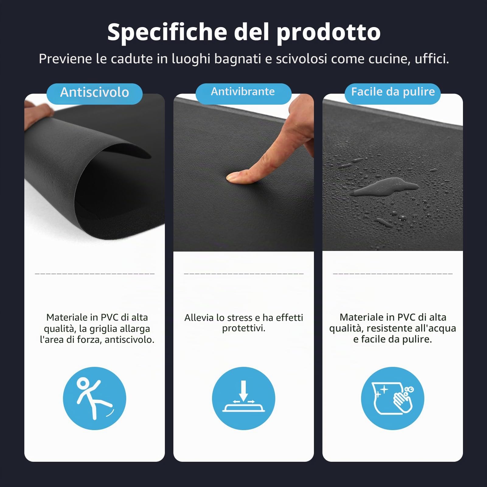 Art3d Tappetino Antifatica – Tappetino da Cucina Imbottito – Antiscivolo e Comodo – Per Postazione in Piedi, Ufficio o Garage – 71 x 44 x 1,2 cm – Nero Elegante