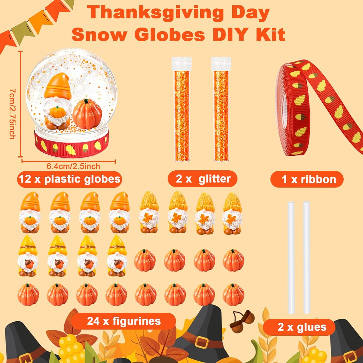 12 Pack Fall Snow Globe DIY Craft Kit, Thanksgiving Craft Decor