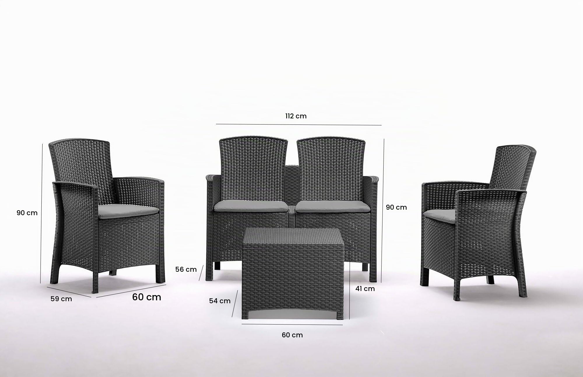 Dmora - Set Salotto da Esterno Urano, Set da Giardino con Cuscini, Salottino Indoor e Outdoor Effetto Rattan, 100% Made in Italy, Antracite