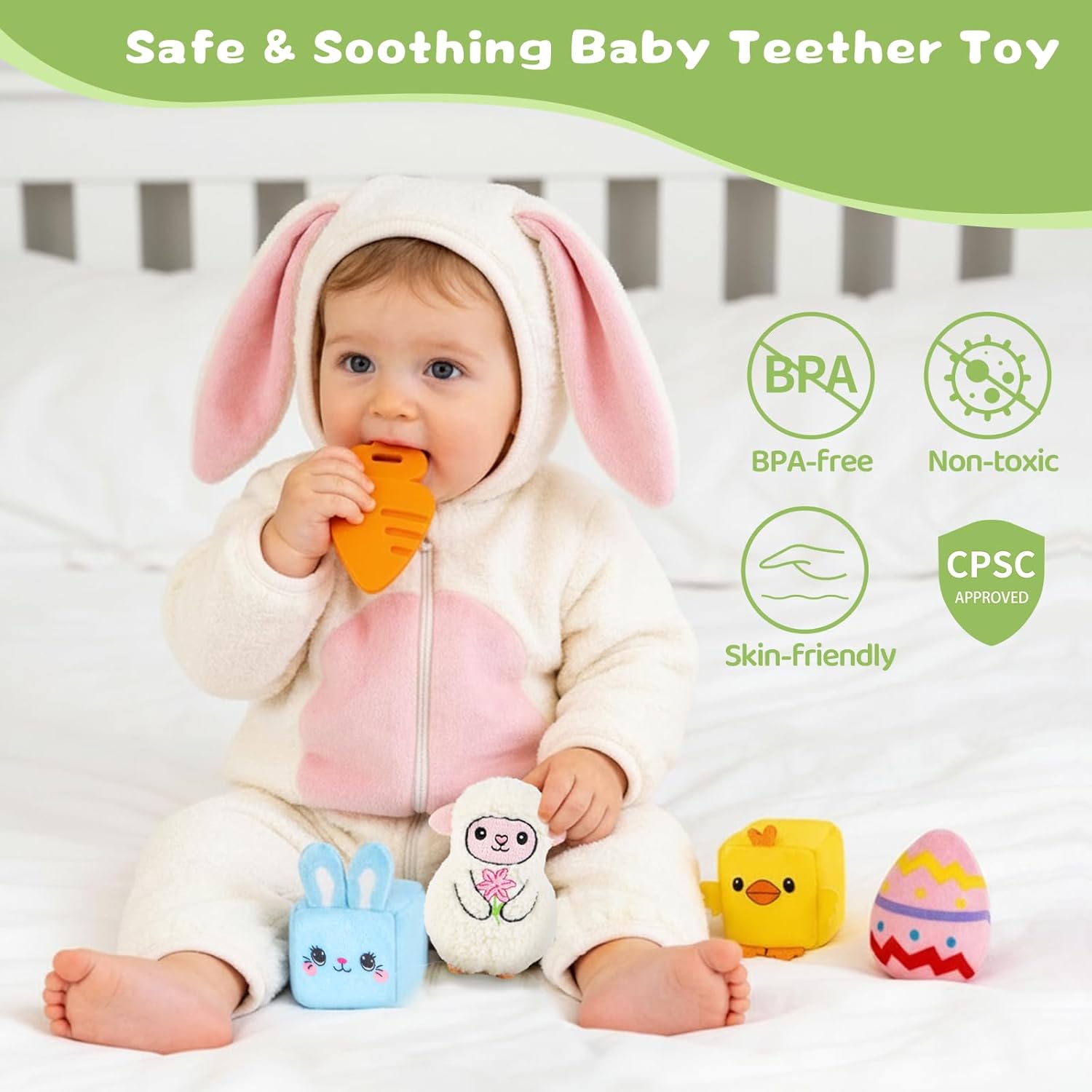 Baby Toys 6-12-18 Months - My First Plush Bunny Burrow with Stuffed Animals, Rattle, Crinkle, Teether, Montessori Sensory Toys for Babies Toddlers 1-3, Baby Easter Basket Stuffers for Boys Girls Gifts