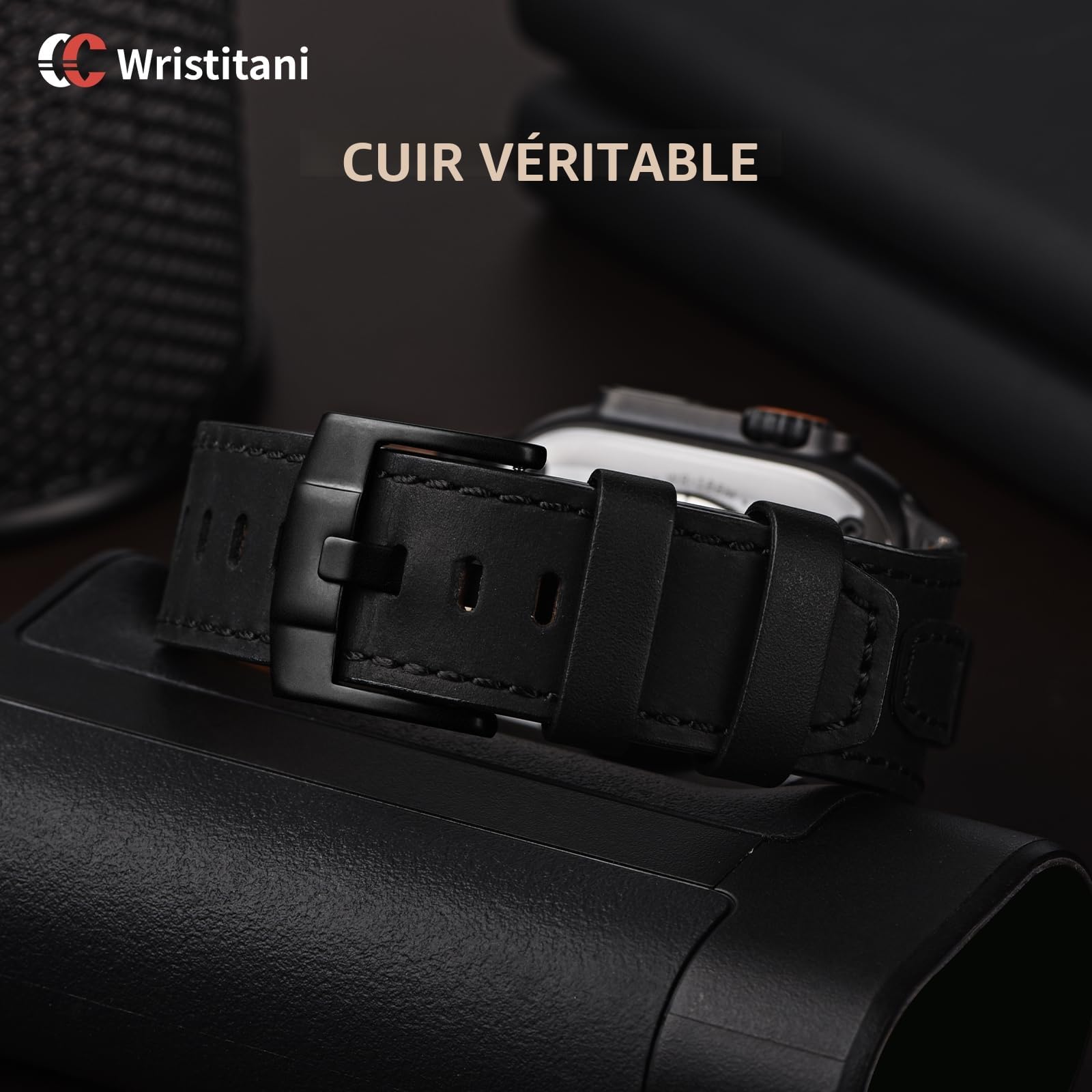 Wristitani Bracelet Cuir Compatible avec Apple Watch 49mm 46mm 45mm 44mm 42mm pour Homme Femme, Bracelet de Remplacement Cuir Véritable Durable pour iWatch Ultra Series 10 9 8 7 SE 6 5 4 3