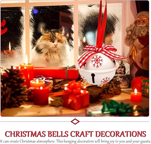 Miniatura 9 de TEHAUX 12 campanas de Navidad, cascabeles con cuerda, pequeñas campanas de estrella de Navidad con patrón de nieve, adornos de campana de Navidad