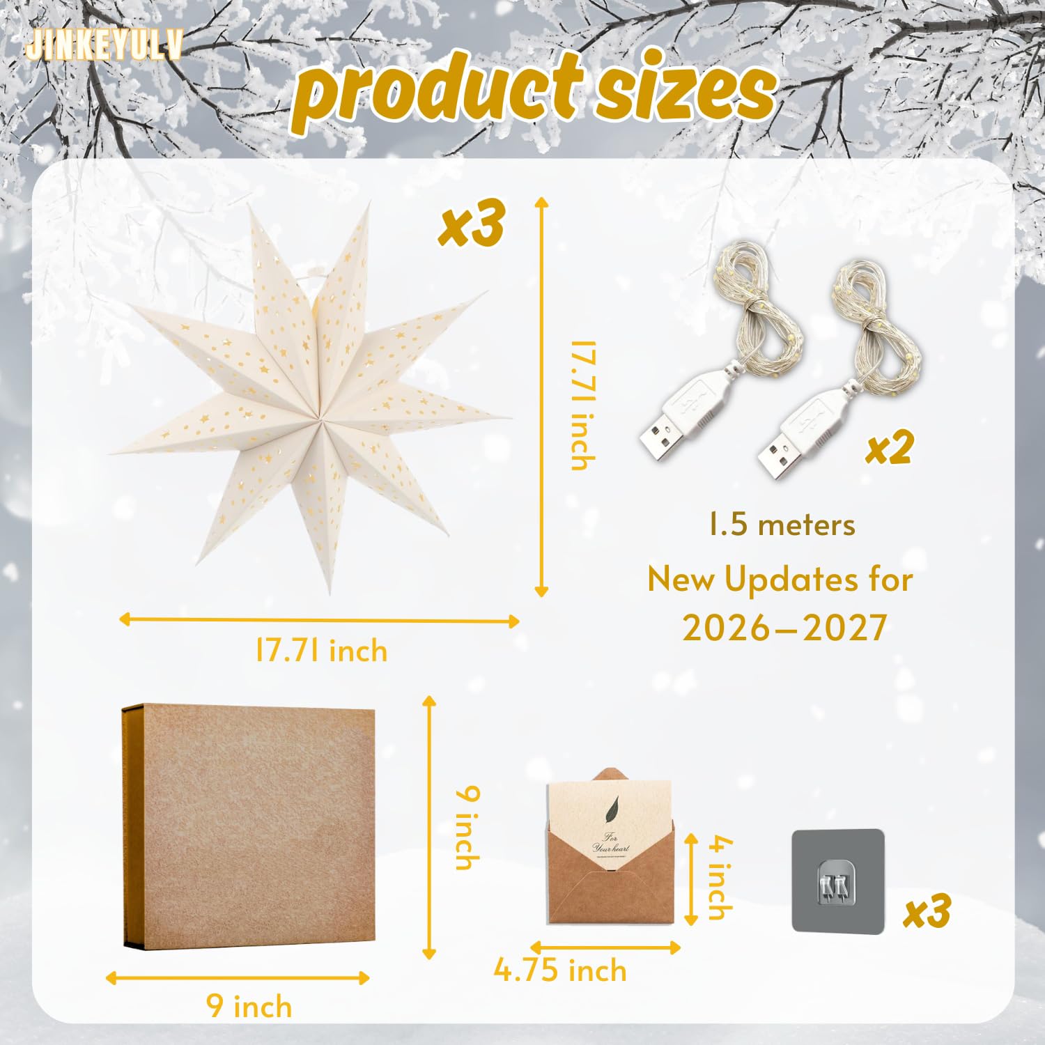 Farol de estrella de papel, 3 unidades, farol de estrellas de papel de Navidad de 13.7 pulgadas, 9 puntos, farol colgante de estrella de papel 3D, estrella colgante plegable para desmalezar,